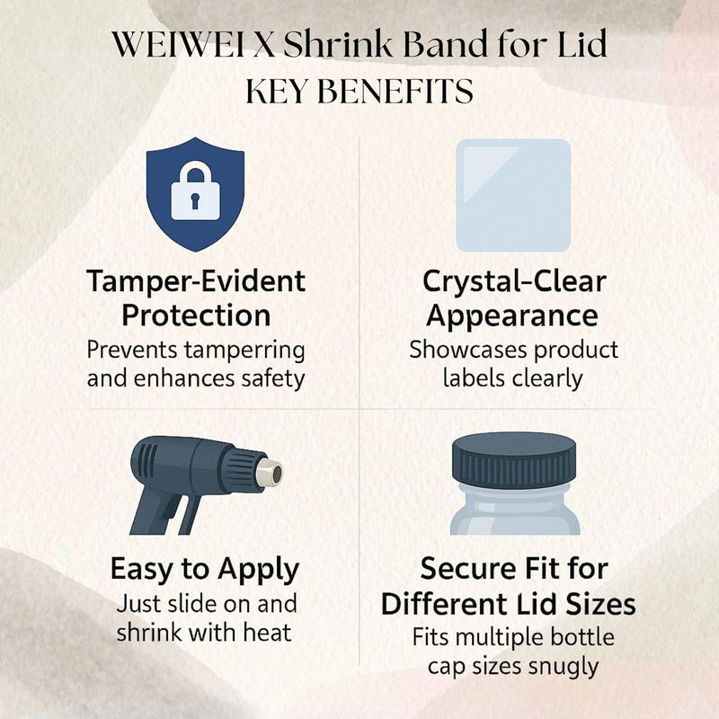 WEIWEI PACKAGING Store Weiwei - 500 PCS 105 x 28 mm Clear Perforated Shrink Bands Shrink Wrap Bands for Bottles and Jars, Seals Shrinkable Plastic Sealer, Heat Shrink Bands Cap Seal for Bottles Jars - Image 4